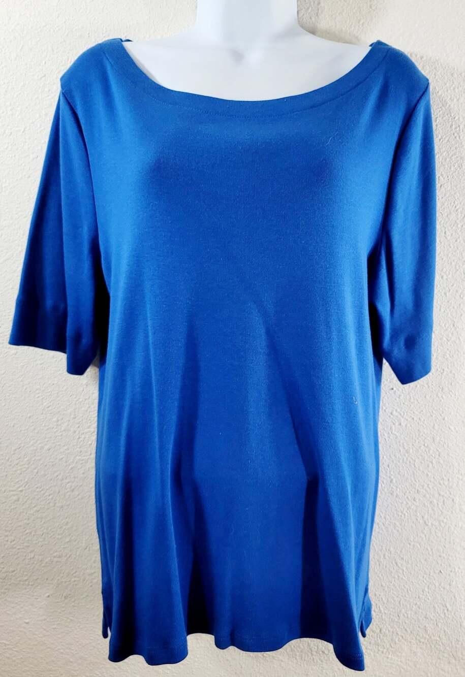 Chico's Blue Ultimate Tee Boat Collar Short Sleeve Top 2 Large New Without Tags